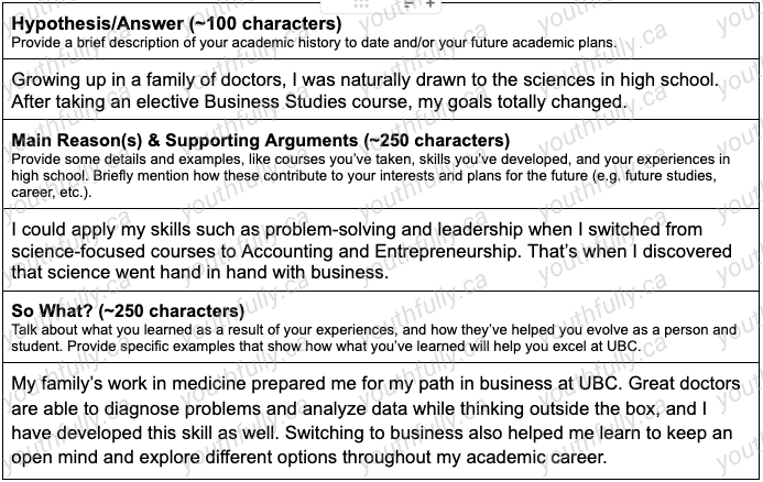 ubc personal profile example questions samples and tips